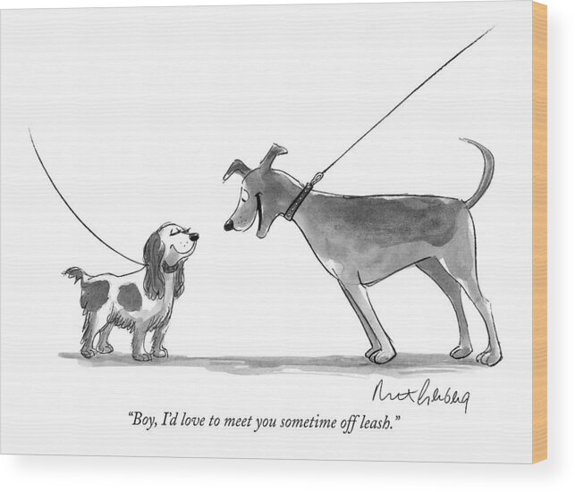 Dogs - General Wood Print featuring the drawing Boy, I'd Love To Meet You Sometime Off Leash by Mort Gerberg