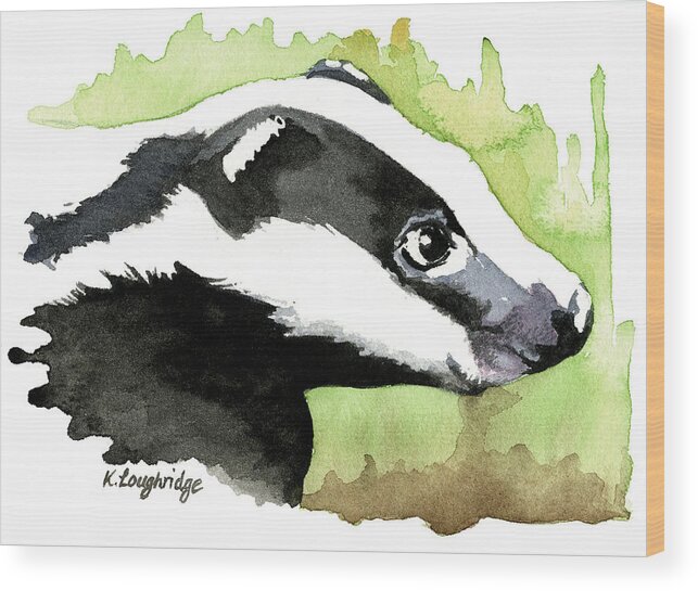 Badger Wood Print featuring the painting Brock Badger by Karen Loughridge KLArt