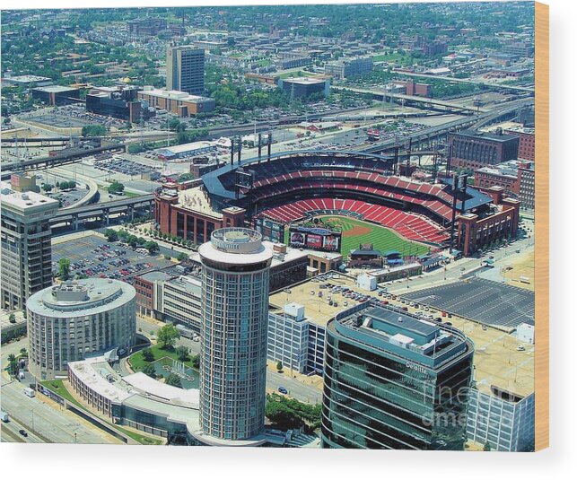 Busch Stadium Photograph Wood Print featuring the photograph Busch Stadium from the top of the Arch by Janette Boyd