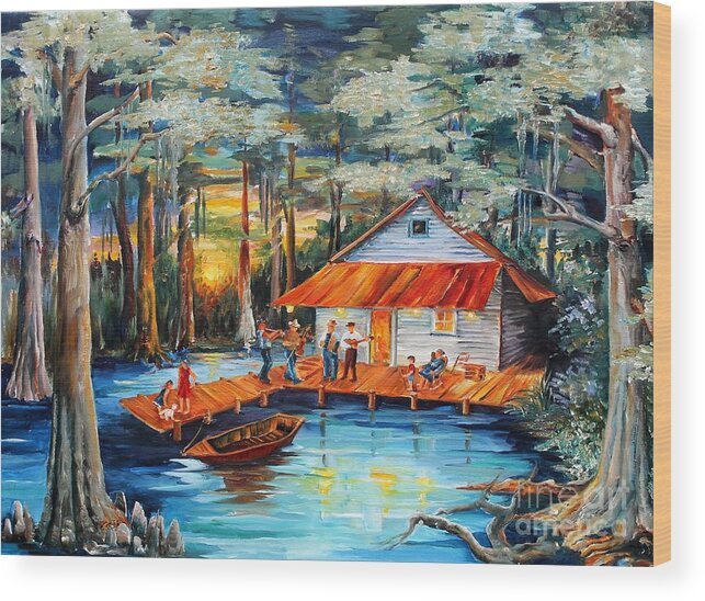 Swamp Wood Print featuring the painting Cabin in the Swamp by Diane Millsap