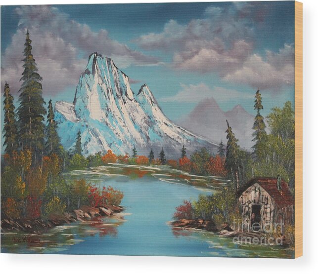Oil Painting Wood Print featuring the painting Cabin On The Lake by Bob Williams