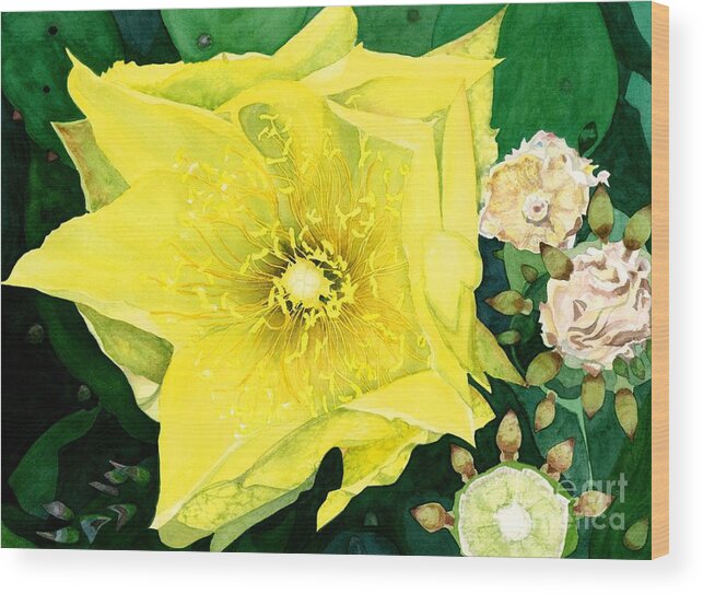 Flower Wood Print featuring the painting Cactus Flower by Barbara Jewell