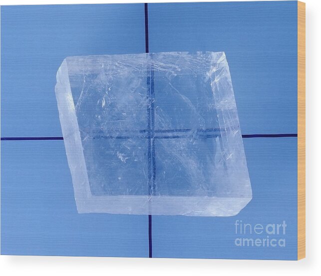 Calcite Wood Print featuring the photograph Calcite Birefringence by Hermann Eisenbeiss