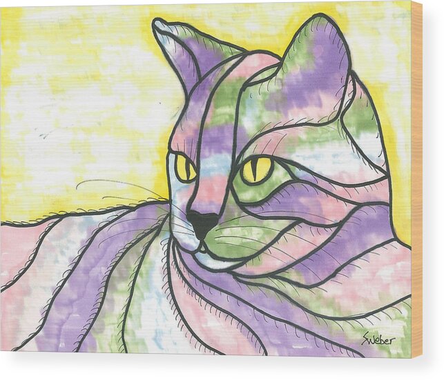 Cat Wood Print featuring the painting Calico Cat by Susie Weber