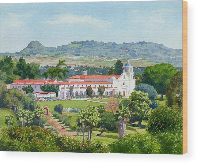 California Wood Print featuring the painting California Mission San Luis Rey by Mary Helmreich