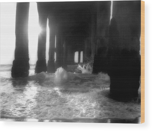 Black And White Wood Print featuring the photograph California Pier Black and White by Eric Benjamin