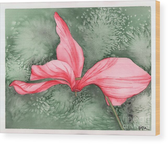 Cyclamen Wood Print featuring the painting Candy Cane Cyclamen by Hilda Wagner