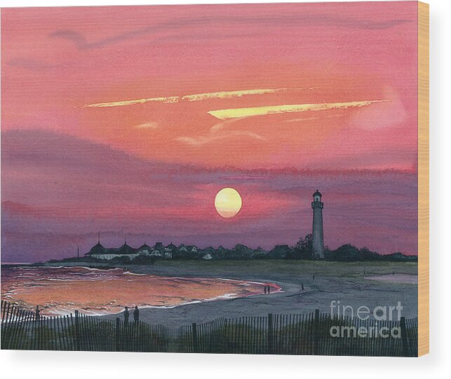 Water Color Paintings Wood Print featuring the painting Cape May Sunset by Barbara Jewell