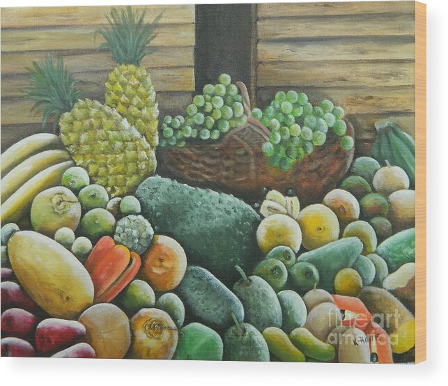 Produce Wood Print featuring the painting Caribbean Produce by Kenneth Harris