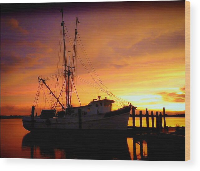 Shrimp Trawlers Wood Print featuring the photograph Carolina Morning by Karen Wiles