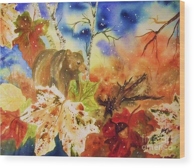 Bear Wood Print featuring the painting Changing of the Seasons by Ellen Levinson