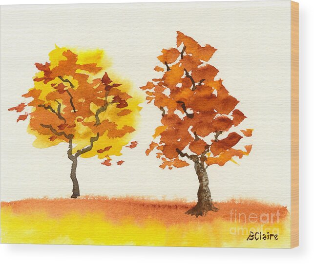 Autumn Trees Wood Print featuring the painting Chatting Autumn Trees by Beverly Claire Kaiya