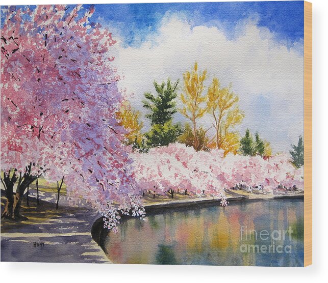 Cherry Trees Wood Print featuring the painting Cherry Blossoms by Shirley Braithwaite Hunt