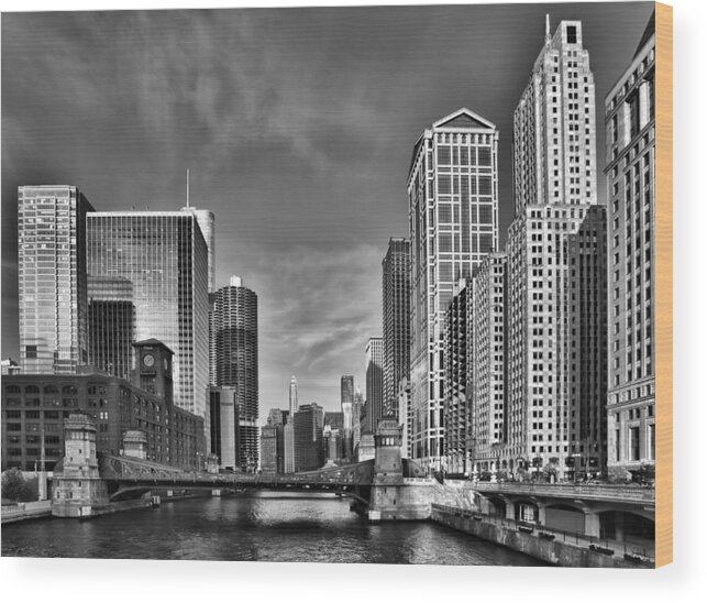 Chicago Wood Print featuring the photograph Chicago River in Black and White by Sebastian Musial