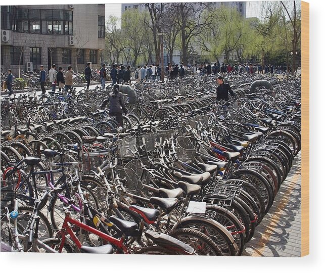 China Wood Print featuring the photograph China Bicycle Parking by Henry Kowalski