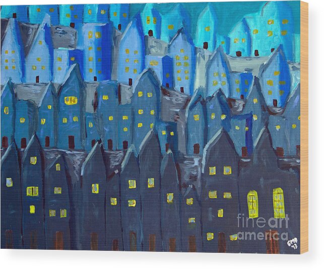 Paintings Wood Print featuring the painting Cidade a Noite by Greg Mason Burns