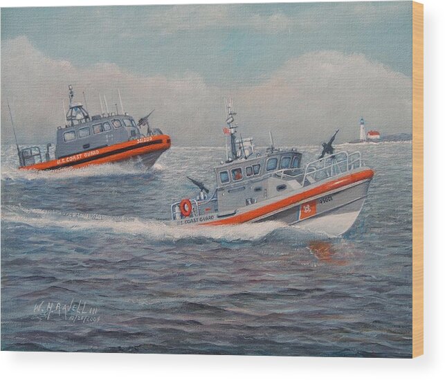 Boats Wood Print featuring the painting Coast Guard LRI and RB-M by William Ravell