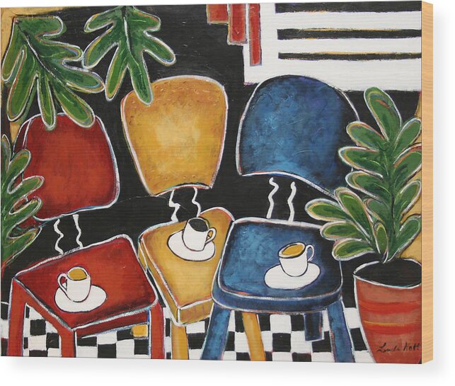 Contemporary Art Wood Print featuring the painting Coffee Talk by Linda Holt