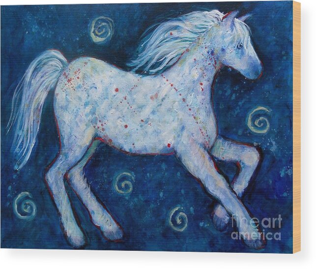 Horse Wood Print featuring the painting Color Horse Blue Go Running by Carol Suzanne Niebuhr
