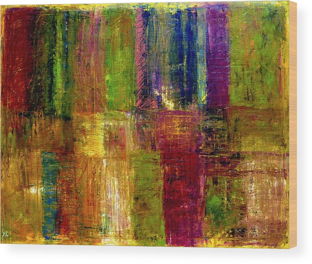Abstract Wood Print featuring the painting Color Panel Abstract by Michelle Calkins