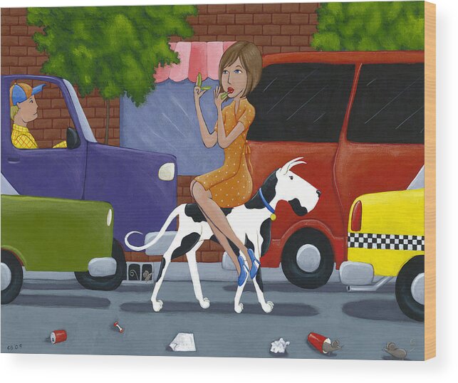 Dog Wood Print featuring the painting Commuting by Christy Beckwith