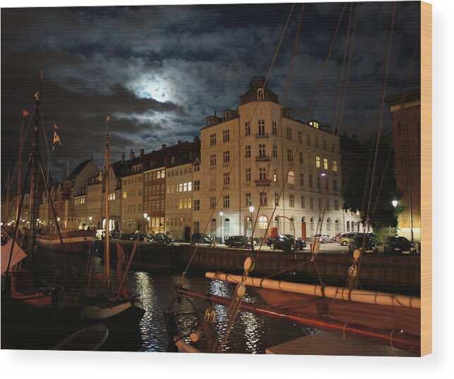Copenhagen Wood Print featuring the photograph Copenhagen at Night by Jenny Hudson