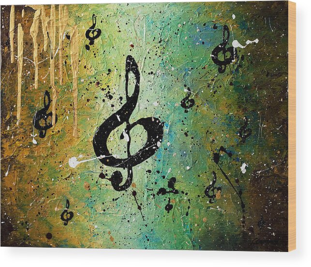 Music Abstract Art Wood Print featuring the painting Cosmic Jam by Carmen Guedez