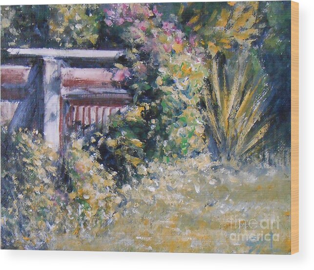 Landscape Wood Print featuring the painting Cottage Garden by Jane See