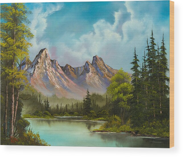 Landscape Wood Print featuring the painting Crimson Mountains by Chris Steele