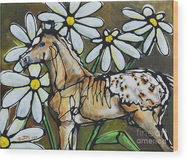 Appaloosa Wood Print featuring the painting Daisies on my Britches by Jonelle T McCoy