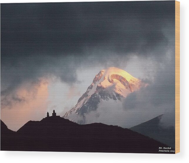 Caucasus Mountains Wood Print featuring the photograph Dawn Caressing Mt Kazbek 2 by Anastasia Savage Ealy