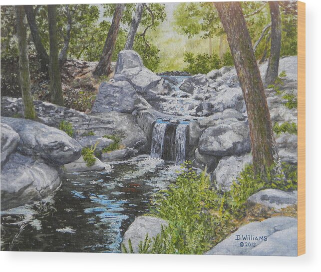 Landscape Wood Print featuring the painting Descanso Falls by Duwayne Williams