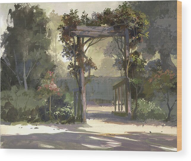 Landscape Wood Print featuring the painting Descanso Gardens by Michael Humphries
