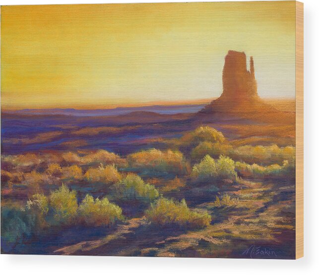 Monument Valley Wood Print featuring the painting Desert Morning by Marjie Eakin-Petty