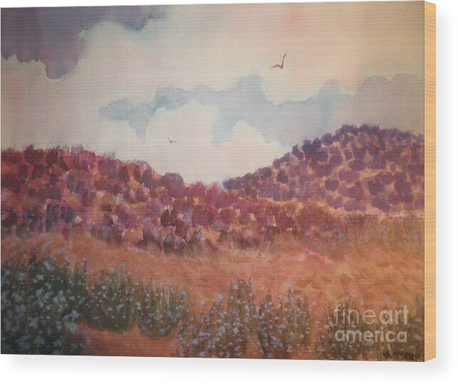 Landscape Wood Print featuring the painting Desert Solace by Suzanne McKay