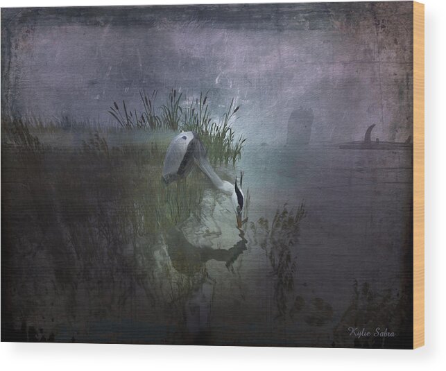 Water Fowl Wood Print featuring the digital art Dinner Alone by Kylie Sabra