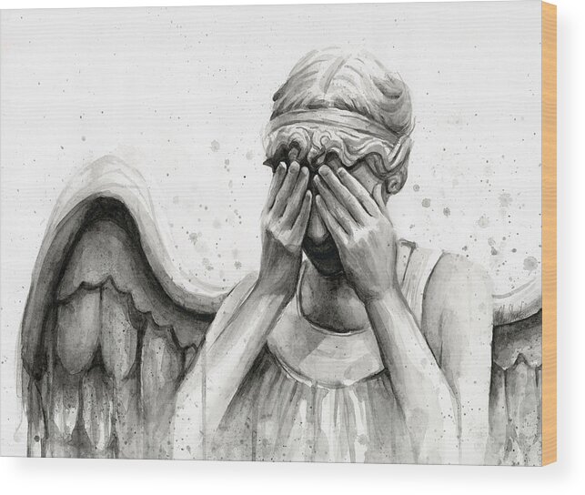 Who Wood Print featuring the painting Doctor Who Weeping Angel Don't Blink by Olga Shvartsur