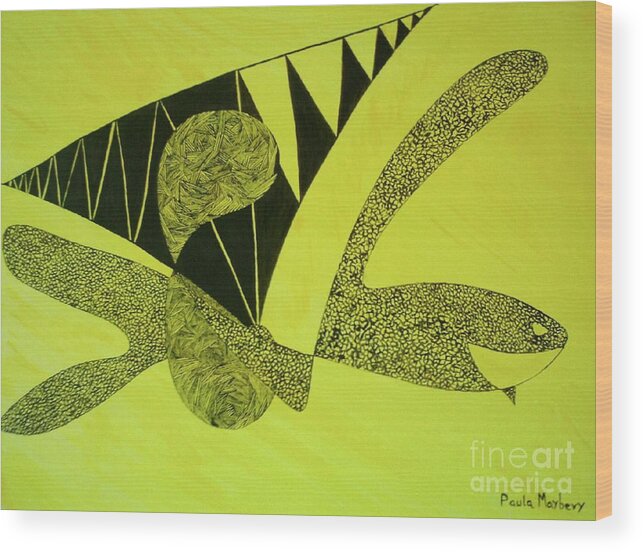 Abstract Wood Print featuring the painting Doodlewat3 by Paula Maybery