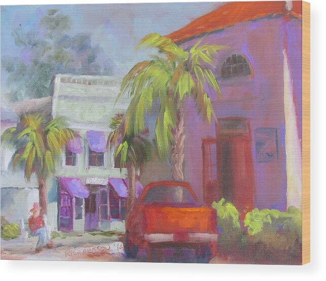 Apalachicola Wood Print featuring the painting Downtown Books Four PM by Susan Richardson