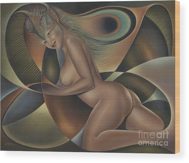 Nude-art Wood Print featuring the painting Dynamic Queen 4 by Ricardo Chavez-Mendez