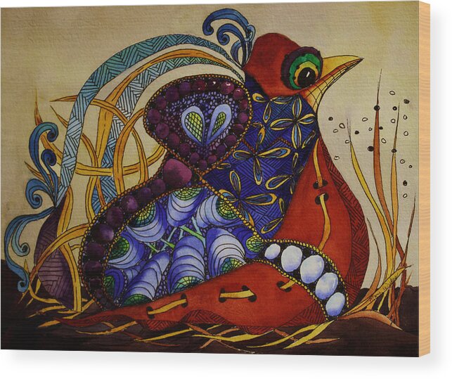 Zentangle Wood Print featuring the painting Early Worm Gets the Bird by Mary Beglau Wykes