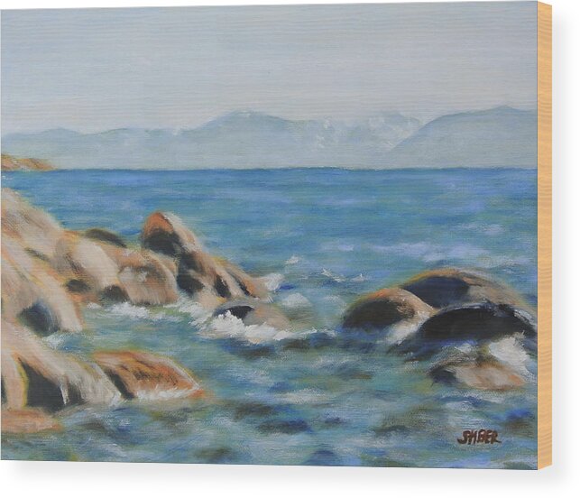 Tahoe Wood Print featuring the painting East Shore Rocks by Kathy Stiber