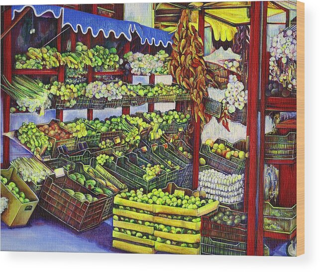 Gaye Elise Beda Wood Print featuring the painting Eddie's Market Hungary by Gaye Elise Beda