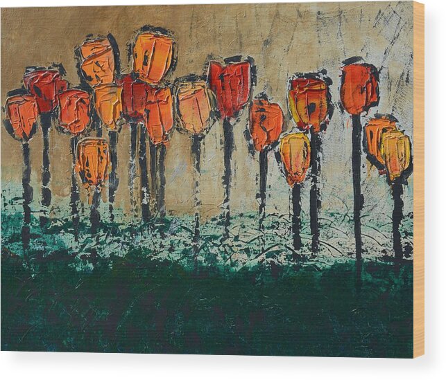 Flowers Wood Print featuring the painting Edgey tulips by Linda Bailey