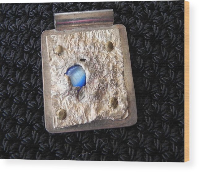 Reticulated Silver Pendant Wood Print featuring the jewelry Encased Blue Stone by Patricia Tierney