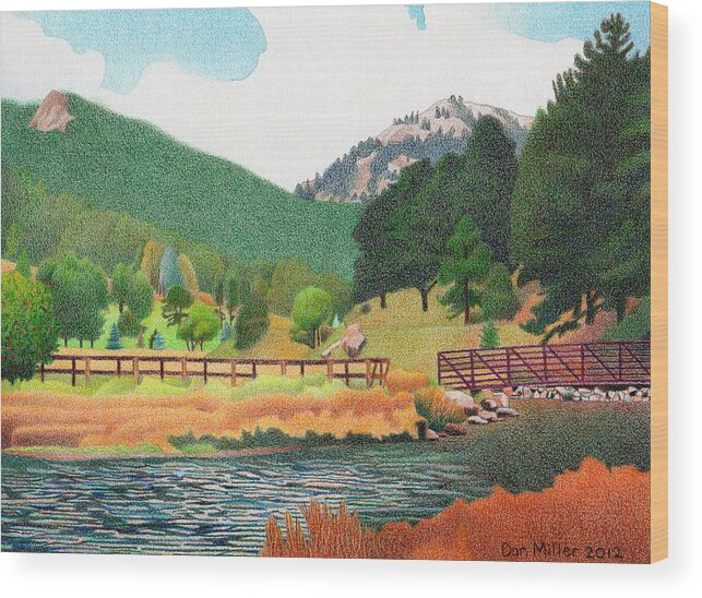 Art Wood Print featuring the drawing Evergreen Lake Spring by Dan Miller