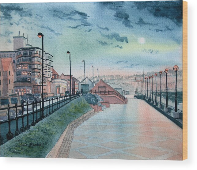 Glenn Marshall Artist Wood Print featuring the painting Expanse Hotel and South Promenade in Bridlington by Glenn Marshall