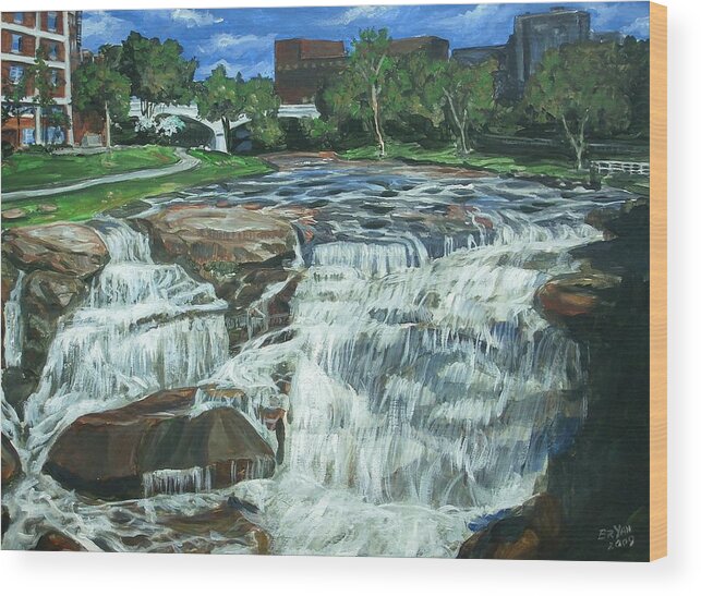 Waterfall Wood Print featuring the painting Falls River Park by Bryan Bustard