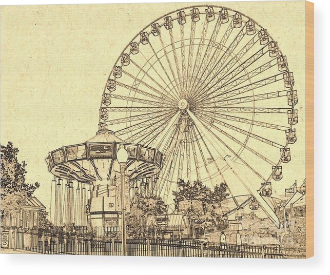 Ferris Wheel Wood Print featuring the digital art Ferris Wheel Navy Pier by Dejan Jovanovic