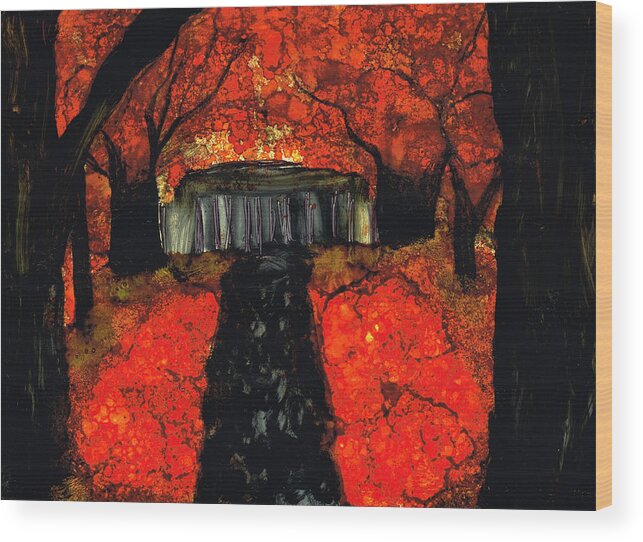 Landscape Wood Print featuring the painting Firefall by Kelly Dallas